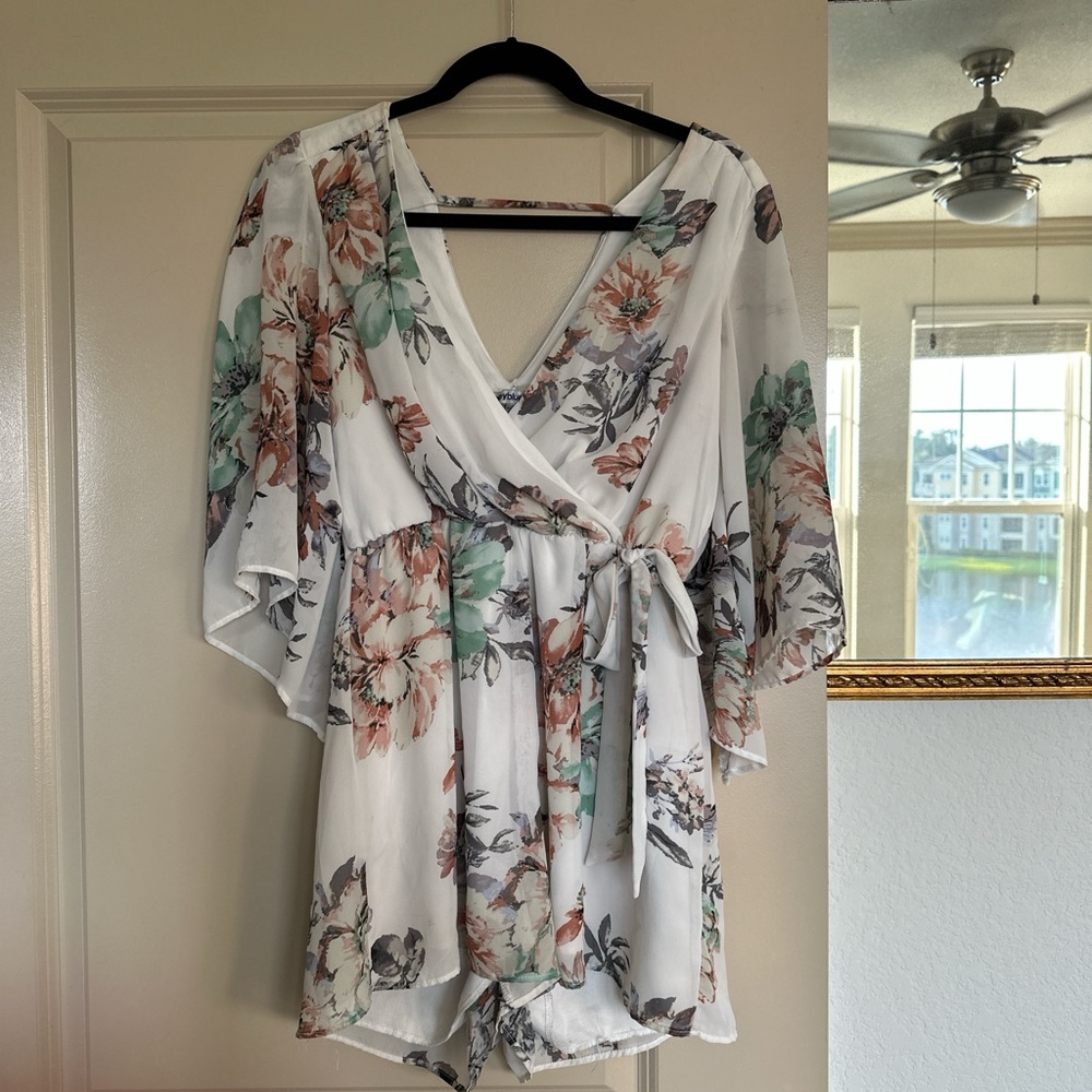 White and floral romper